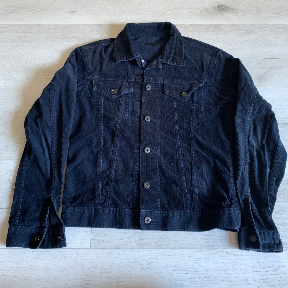 Uniqlo Navy Blue Corduroy Trucker Jacket Women Small Button Front Pocket Coat